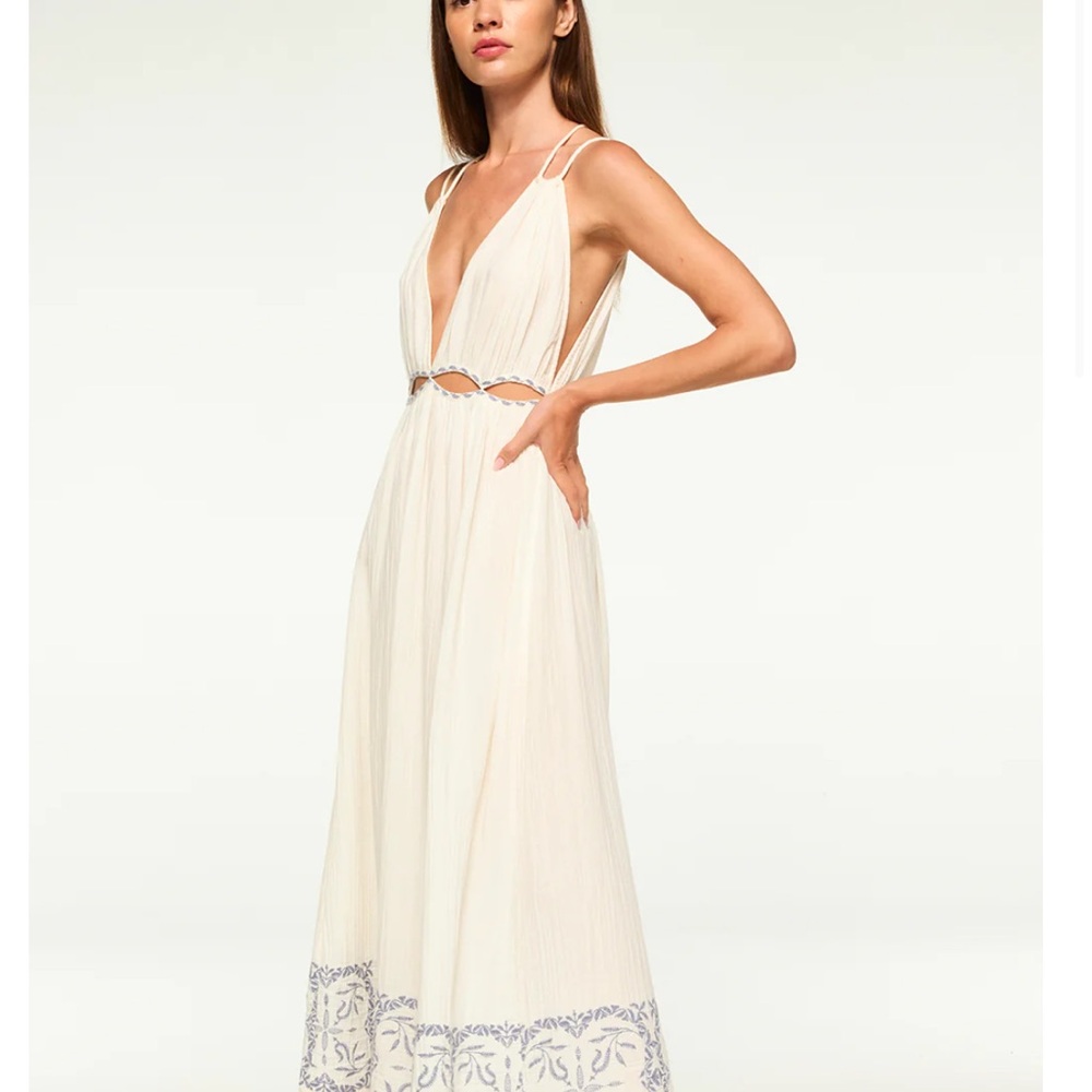 Misa Los Angeles Cream and Blue Maxi Dress
